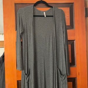 Lulu’s full length dark grey cardigan
